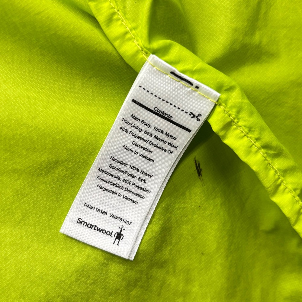 Smartwool Merino Sport Ultra Light Hooded Jacket Lime Green Windbreaker Mens M - Picture 12 of 16